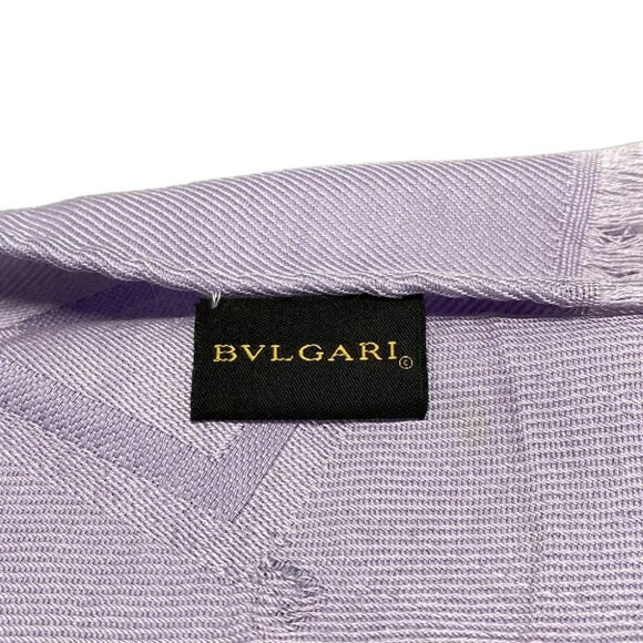 Auth BVLGARI - Light Purple Silk Wool Scarf - Picture 5 of 6